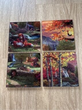 Set of 4 Autumn Landscape Coasters with Fox Illustrationr